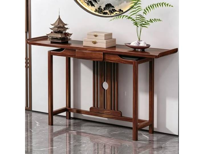 Massiver Konsolentisch aus Walnuss, Chinesischer Altar-Beistelltisch Massivholz-Konstruktion, Eingangsbereich Möbel, Meditation-Altar, Vielseitig(BROWN-A,55.1 (140cm))