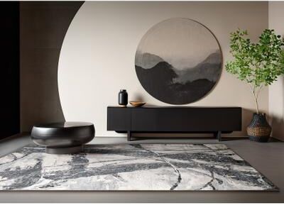 EXQUISITE RUGS Floor Art Hand-knotted Bamboo Silk Silvery/Dark Grey Area Rug.