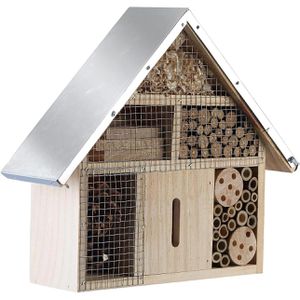 Böttcher-AG Insektenhotel Maja, zum Aufhängen, aus Holz, mit Regenschutz & Nisthülsen, 29,5 x 28 cm, Bienenhotel