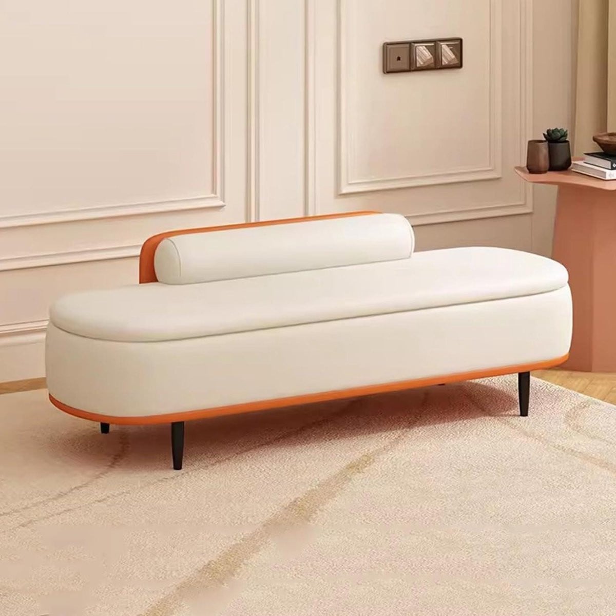 Ottomaanse opbergbank Poef met opbergruimte Beige en oranje 80 cm