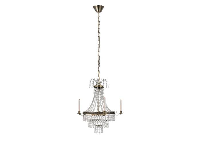 Lustre métal 3xE14 laiton antique et cristal