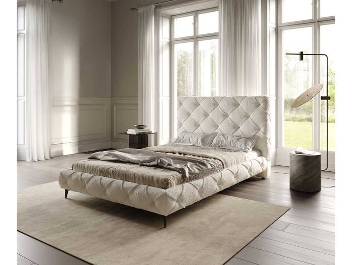 Polsterbettgestell Nayara 140x200 cm Bouclé Creme-Weiß, Polsterbetten