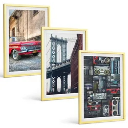 BILDER SET 3er Set - 40x60 cm Goldrahmen - Alte Autobrücke Brooklyn Retro-Audio