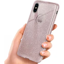 iPhone X Hülle Glitzer Roségold – ONEFLOW Glitter Case, 3in1 Silikon, Funkelnd, Stoßfest, Dünn, Gloss-Rosé