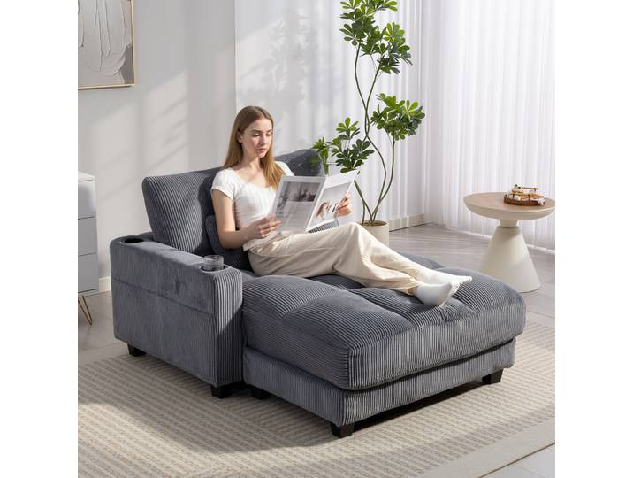 HOMCOM Canapé-Lit Convertible Gris avec Porte-Gobelet