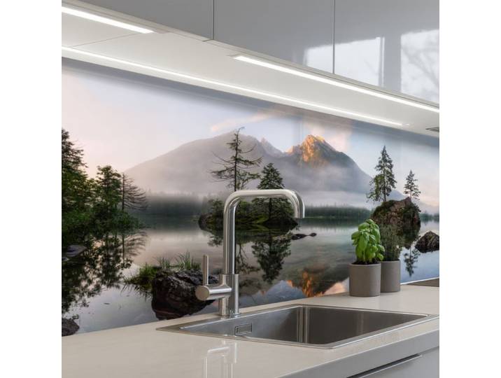 Crédence Décorative de Cuisine - Décoration Murale - Motif Eau - Paysage - Montagne - Arbres 150x80 cm - KitchenYeah