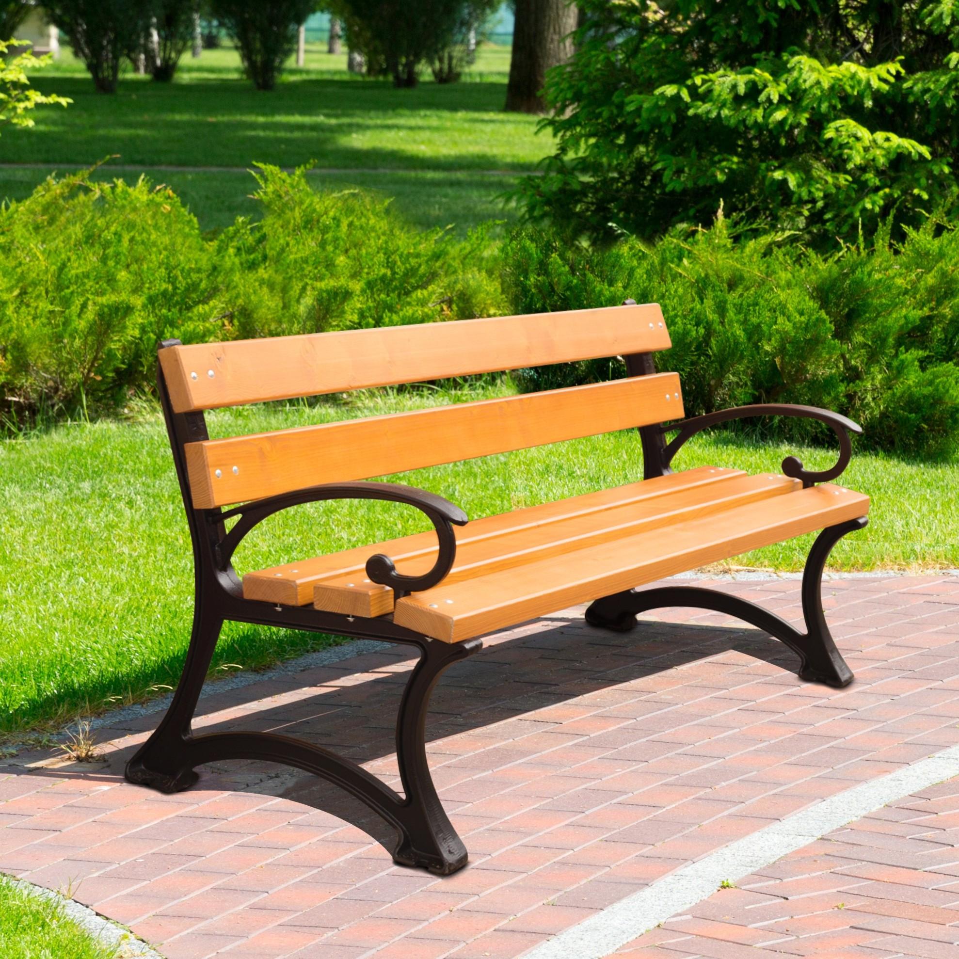 REKORD Gdanska BIS Tek 170 cm 3-4 sitzig Gartenbank Massivholz Kiefer & Gusseisen Robuste Parkbank wetterfest für Garten & Terrasse