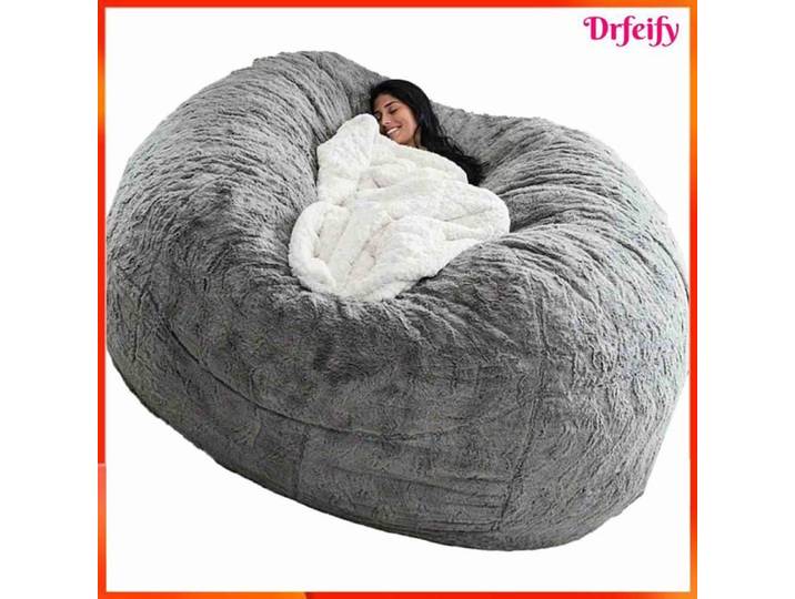 Housse de pouf - AKOZON - 1500x750 mm - Gris/Kaki - Tissu doux - Housse seule (sans remplissage)
