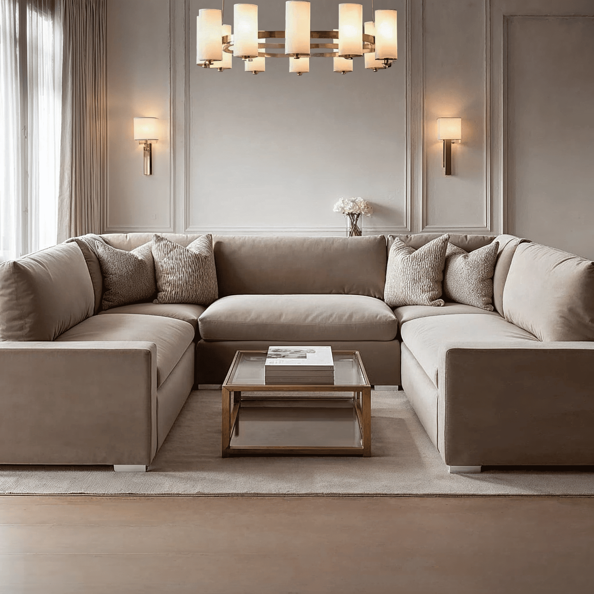 Olivia Mink Premium Large U-Shaped Sofa, Without Studs