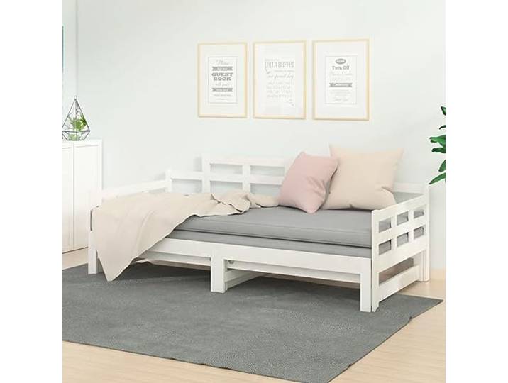Massives Kiefernholz Ausziehbares Tagesbett Sofa 90x200 cm Weiß Tagesbett Ausziehbar Weiß Massivholz Kiefer 2x(90x200) cm Gästebett Schlafsofa Platzsparend mit Liegefläche