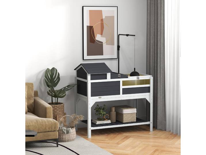 PawHut Maison Tortue Bois 2 Niveaux Enclos avec Etagère et Lampe