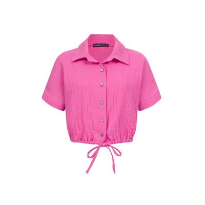 Klassische Bluse CLOUD 5IVE "CLOUD 5IVE Cropped Baumwoll Bluse mit Knopfleiste & Tunnelzug", Damen, Gr. XL, fuchsia, 100% Baumwolle, Blusen