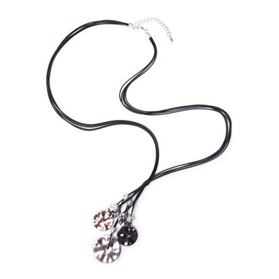 Kette mit Anhänger FIRETTI "mehrreihig, runde Elemente", schwarz-weiß (metallfarben, schwarz, weiß), Halsketten, Damen, Metall Perlen, L: 90, Metall, Perlen, mit Acrylperle