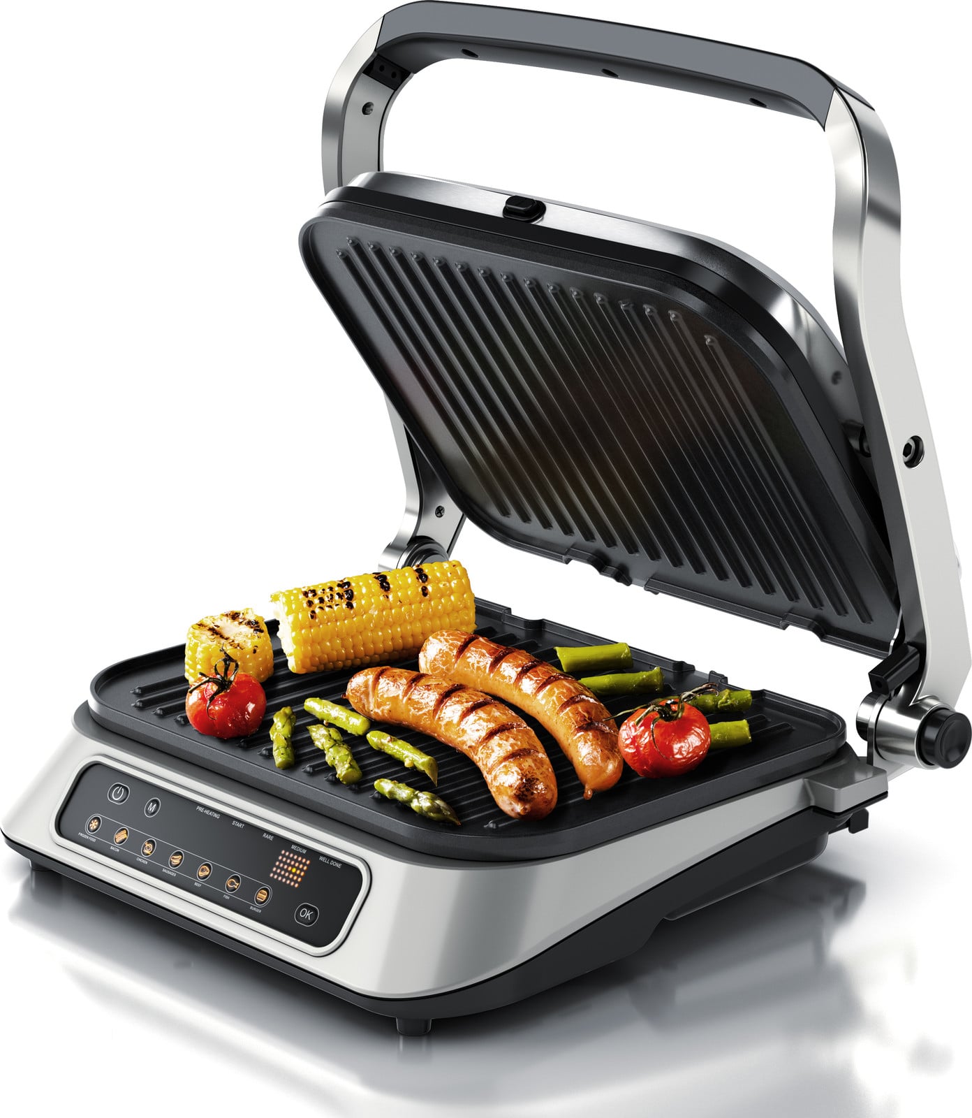 Arendo contactgrill met digitale bediening, tafelgrill, sandwichmaker en panini grill met afneembare antiaanbaklaag