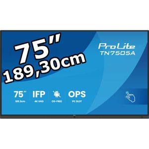Iiyama Digital-Signage ProLite TN7505A-B1AG, 75 Zoll, 4K UHD 3840 x 2160 Pixel, 16/7 Betriebszeit, Touchscreen