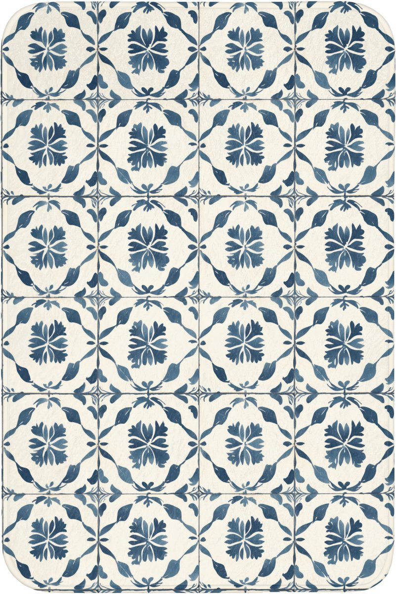 Blauwe antislip toiletmat met grafisch tegelmotief, 60 x 90 cm