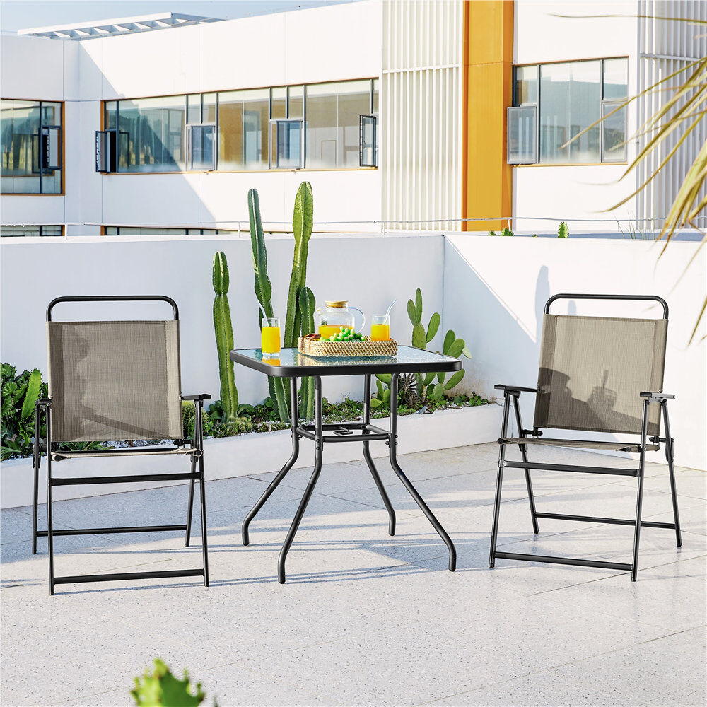 Yaheetech Foldable Outdoor Patio Dining Armchair Brown 94cm H X 67cm W X 58cm D