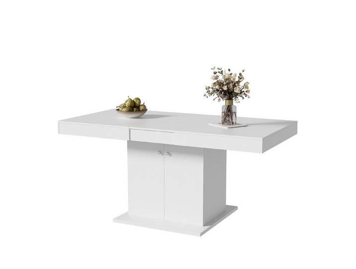 Rutaqian Esstisch Rechteckiger Esstisch mit Stauraum, 140x80x76 cm (Kaffee-Freizeittisch, Automatischer Teleskoptisch,Betonoptik, Platzsparender Multifunktionaler Esstisch, für 4-8 Personen)