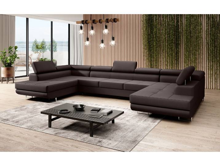 Designer Sofa Taormina mit Schlaf- und Klappfunktion in Kunstleder - Kunstleder - Dunkelbraun - Luxusbetten24