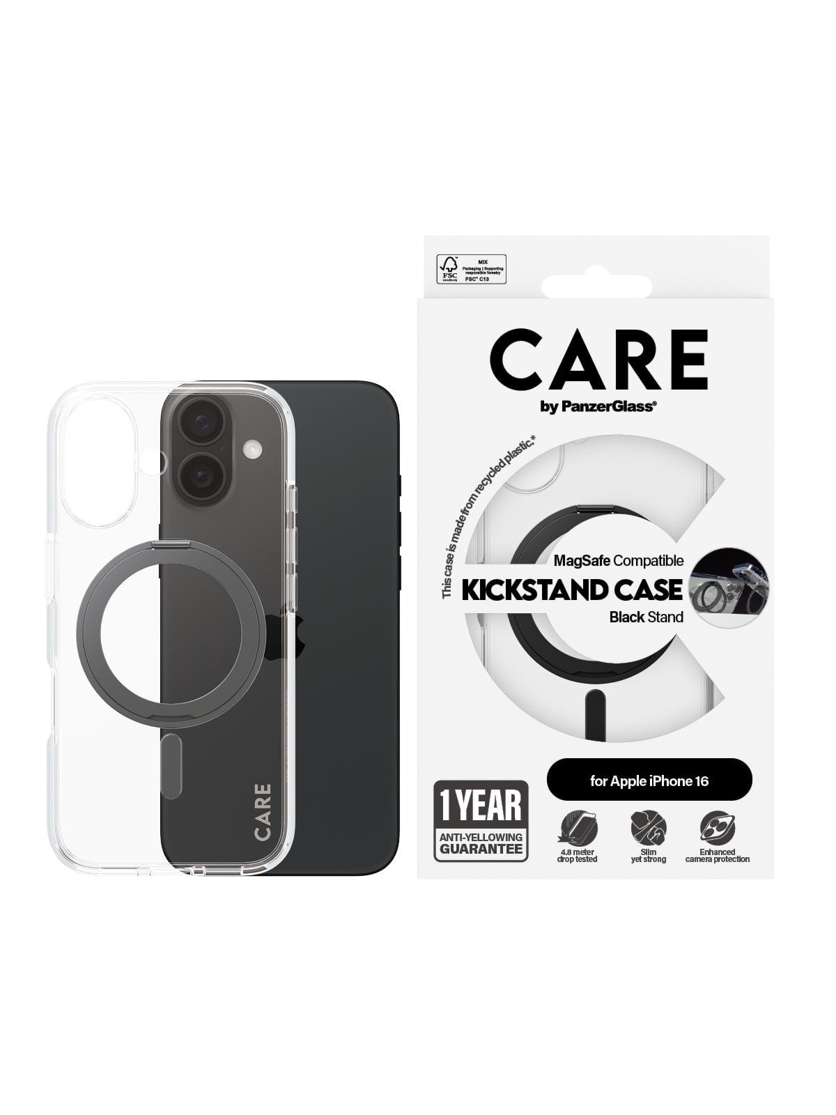 CARE by PanzerGlass Case Feature Black Kickstand & MagSafe iPhone 16