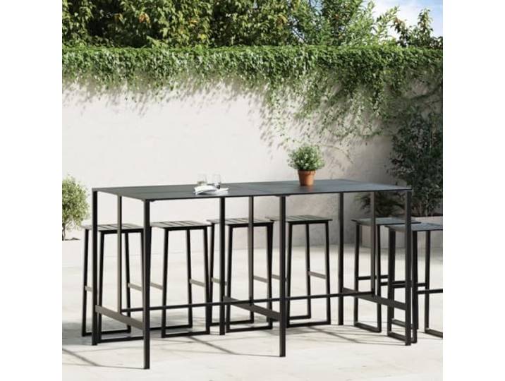 HFUDPOF Bartisch Schwarz 200x100x110 cm aus Pulverbeschichtetem Stahl Stehtisch mit Lattenrost, rostbeständig, für Innen und Außen, pflegeleicht, robuste Stahlkonstruktion