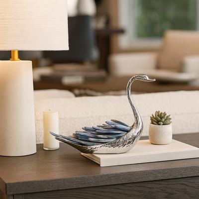 Sagebrook Home Metal Decorative Object Swan Figurine Kyanite Modern Stone Accent