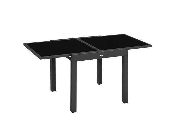 Outsunny Table de jardin extensible en aluminium avec plateau en verre 80-160X80X75 cm