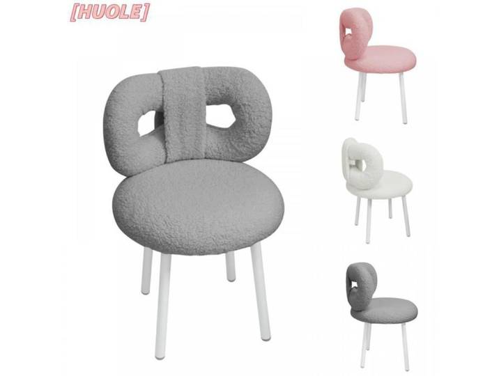 HUOLE - Chaise - Fauteuil de maquillage avec nœud en velours Teddy - Joli fauteuil de chambre - Gris.