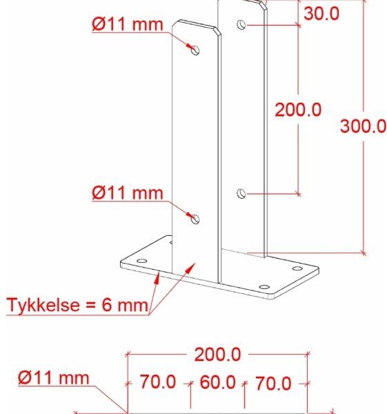Plus U-Stolpefod Til Fundament, 9x9x30 Cm, Sort