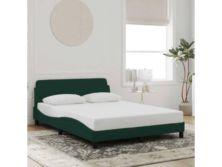 RJPLMFV Dover Bettgestell, Dunkelgrün, 140 x 200 cm, Velours Kopfteil inklusive, robuste Beine, Sperrholzleisten, modernes Wellendesign