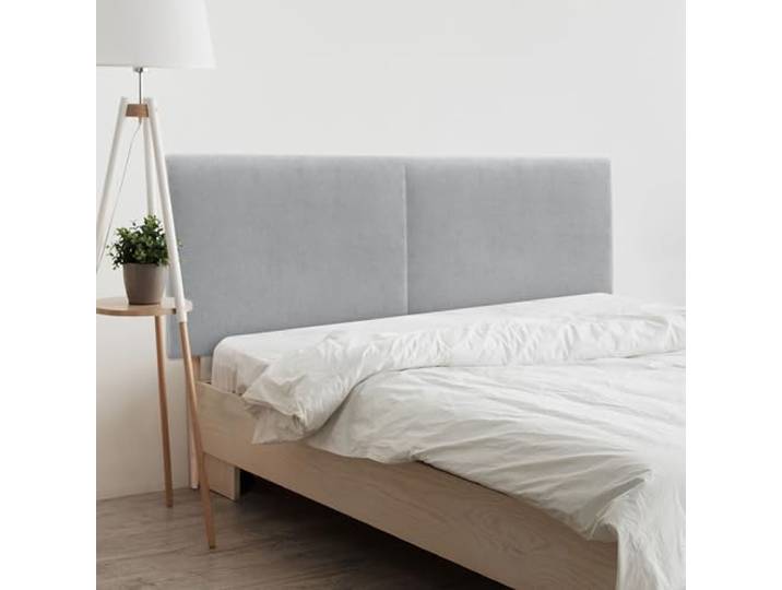DHOME Gepolstertes Kopfteil Glatt aus Aqualine-Stoff mit Beinen Höhe 70 cm Stärke 4 cm und 8 cm für Wand Akustische Kopfteile Schallabsorbierend (Hellgrau, 200cm Dual, Stärke 8cm)