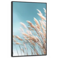 LEINWAND Bilder mit Rahmen - Ziergras - Wind - Hellbraun - 90x140