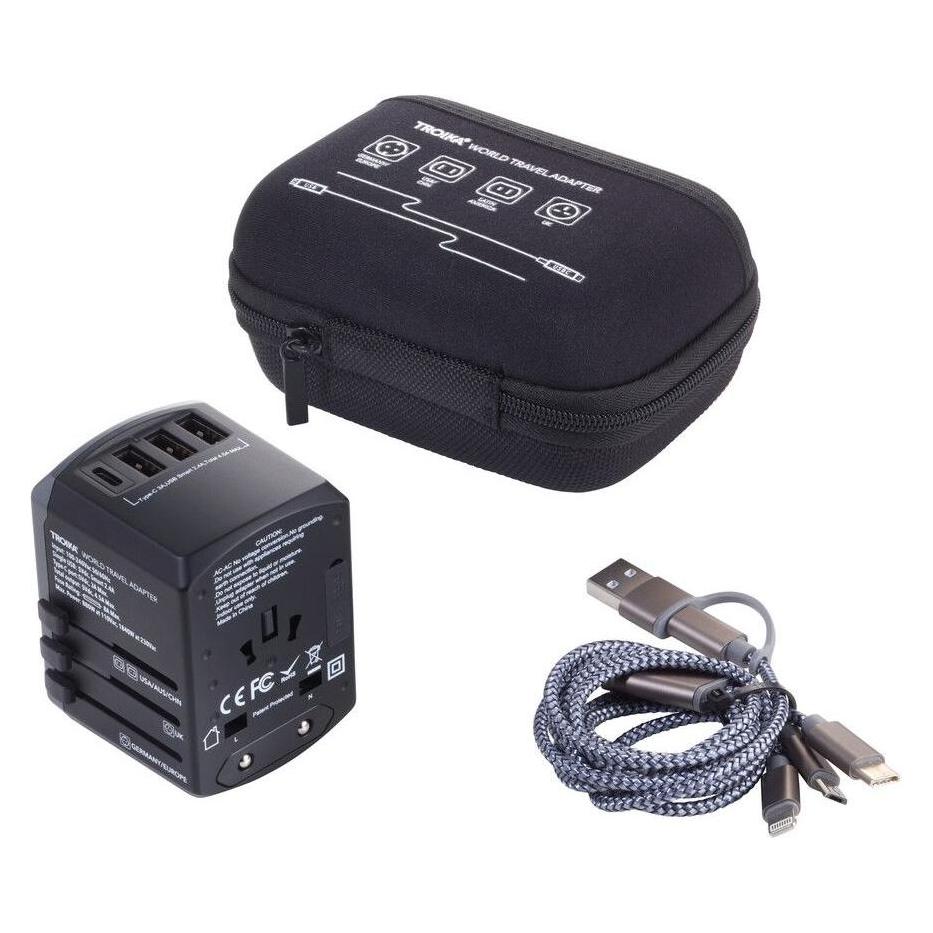 Troika WORLD TRAVEL ADAPTER Reiseadapter-Set, grau/schwarz (TRA45/BK)