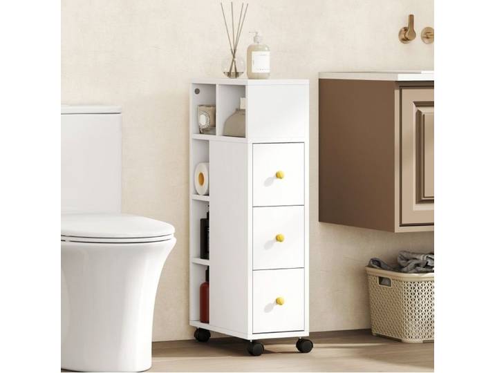 Meuble Salle De Bain Etroit Blanc Desserte Mobile FloraGrace Pour Petite Salle De Bain 4 Roulettes 2 Freins 20x40x80cm