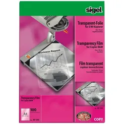 Sigel, Kopierpapier, Schwarz-Weiss Kopier-Folie, DIN A4, transparent, 100 my (A4, 100 Blätter, 100 g/m2)