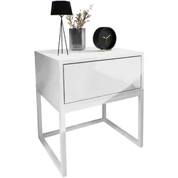 NACHTTISCH BLANCO LOFT Weiß Hochglanz auf weißem Gestell PUSH OPEN
