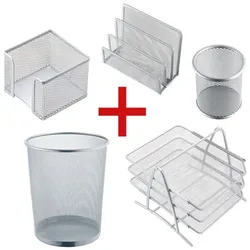 helit 5-teiliges Schreibtischset »Mesh« silber