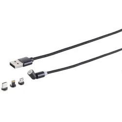 USB-A Magnetladekabel, 3in1, 540°, schwarz, 1m