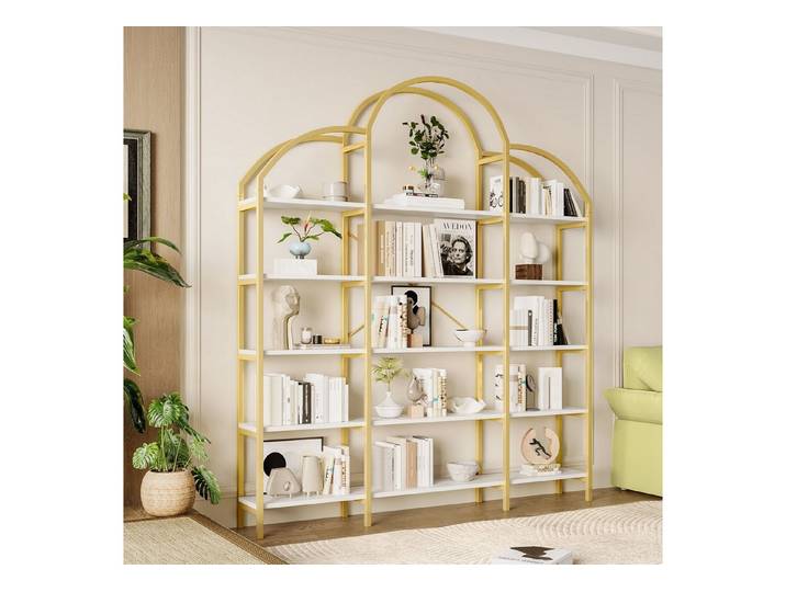 IDEASY Standvitrine Regal Stahlrohr-MDF 5-fach Wolkenform Gold-Weiß