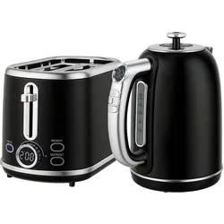 WASSERKOCHER Toaster Set 1,7L Edelstahl Wasserkocher 2 Scheiben Toaster Schwarz