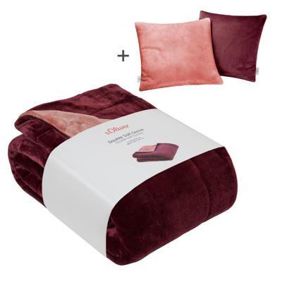 Wohndecke S.OLIVER "Doublesoft, Kuscheldecke, Deal, Kissen geschenkt", rot (dunkelbordeaux), B:150cm L:200cm, Polyester, Wohndecken, Wohndecke, Kuscheldecke 150x200 cm, GRATIS-Zugabe:2x Kissenhülle (Reißverschluss)