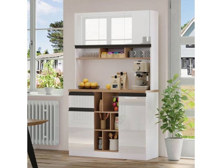 Buffet - WESTYLE - 110x50x190 - Blanc haute brillance - Étagères réglables - Anti-basculement