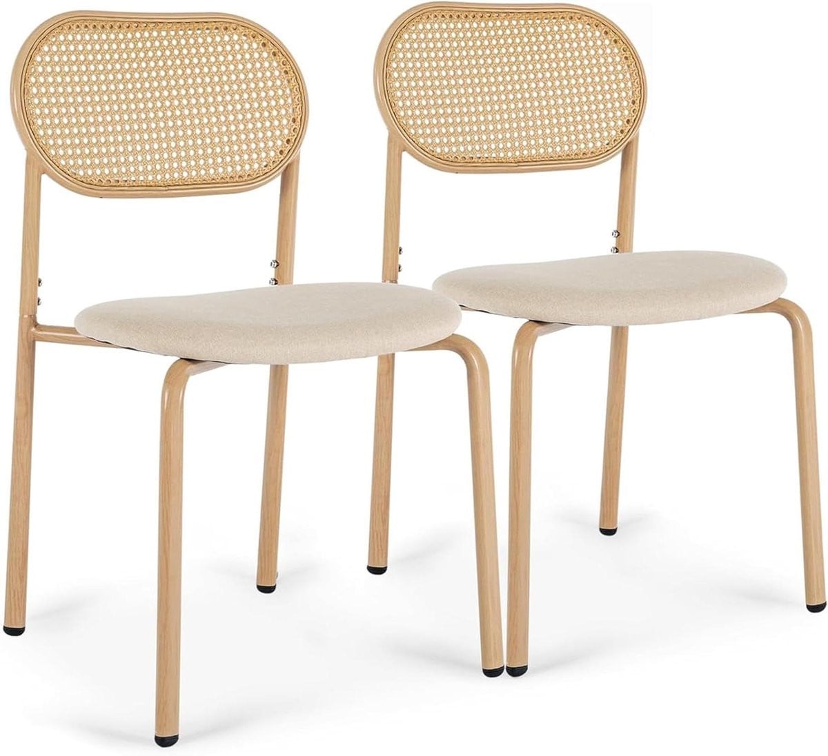 Set van 2 rotan eetkamerstoelen met gevoerde zitting in houtkleur