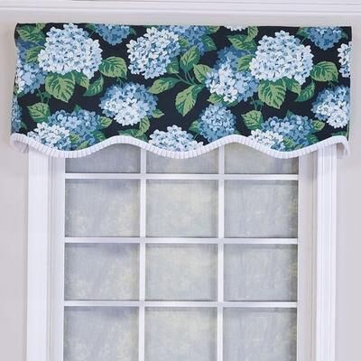 R L Fisher Inc Bluebell Floral Scalloped Valance 50 x 17, 50 x 17, Navy