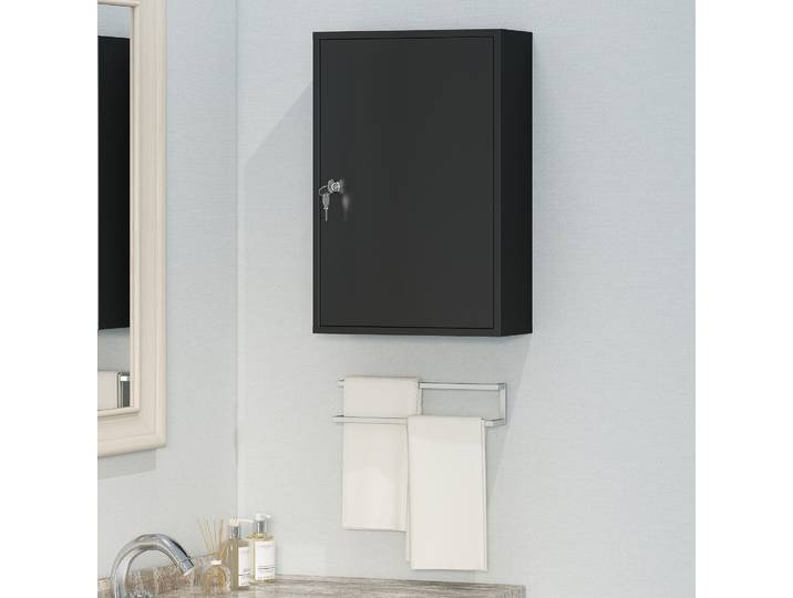 kleankin Armoire Murale Salle de Bain 3 Étagères 40x18x60cm Noir