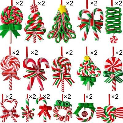 Uplift Picks Wooden Candy Cane Christmas Tree Pendant Holiday Decoration 32 Pcs