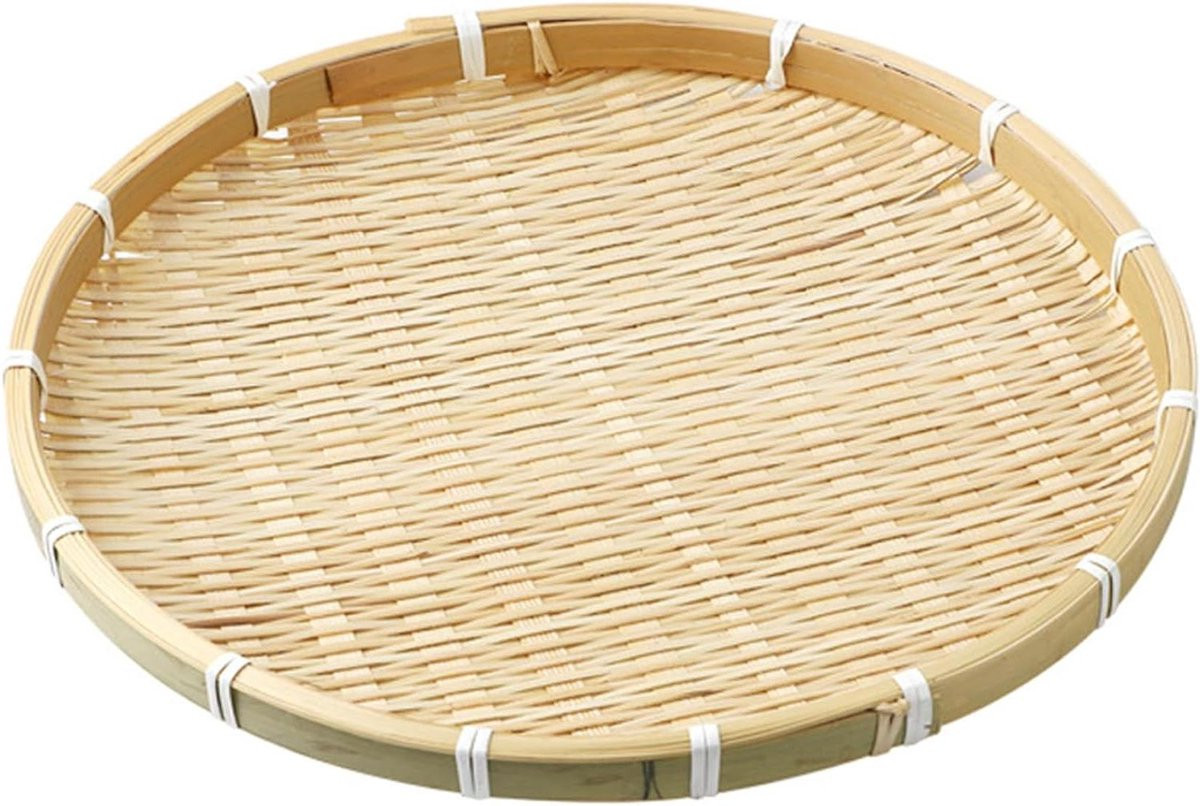 Bamboe Dienblad Ronde Mand Beige - Diameter: 20,5 cm