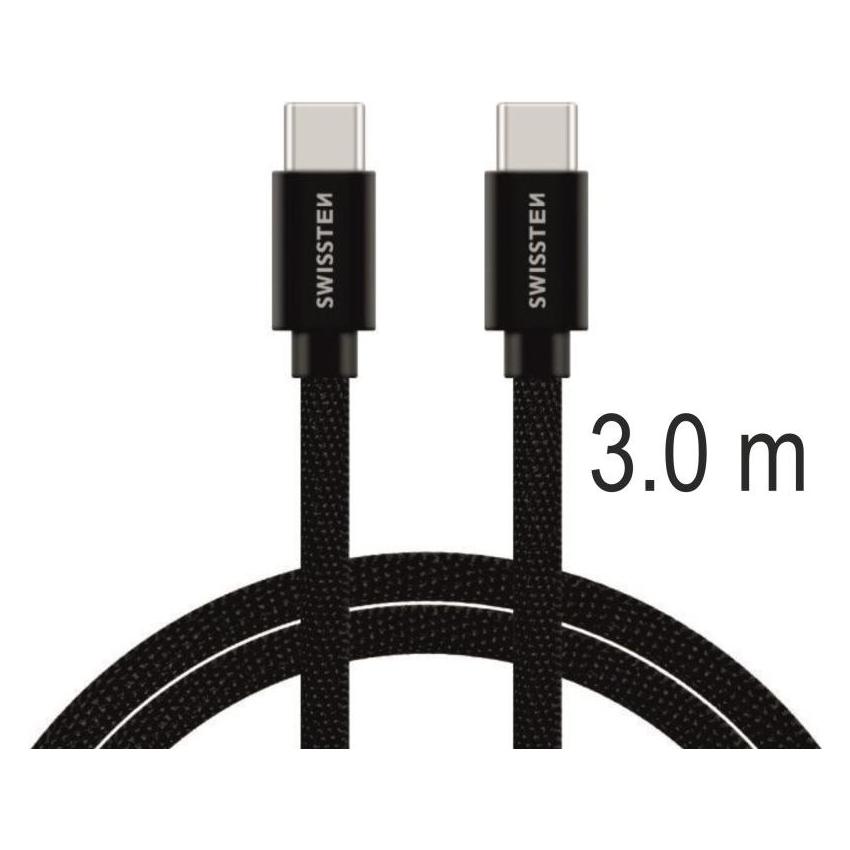 Swissten Data Cable Textile USB-C / USB-C 3m - Black (3 m) (71527210)