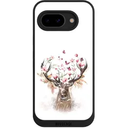 Nivocase Handyhülle für Google Pixel 9a Hülle NIVOpure Case Schwarz Blumen Hirsch Tiere (Google Pixel 9a), Smartphone Hülle, Schwarz
