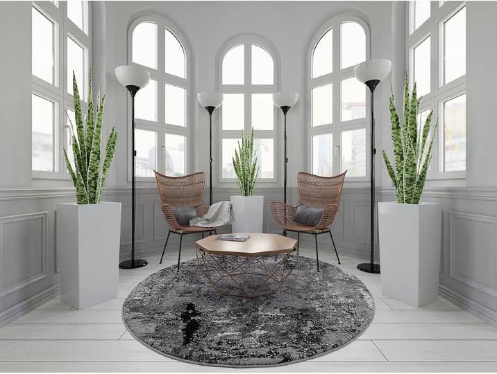 home24 Laagpolig vloerkleed Echo Stream rond grijs/grijs Ø 160cm mixweefsel